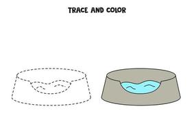 Trace and color cute hand drawn cat bed. Worksheet for children. vector