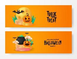 jack o lantern pumpkin and illustration on stage podium display for halloween party banner template vector