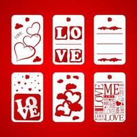 Collection of Happy Valentines day gift tags. Set of hand drawn holiday label in white and red. Romantic badge design vector