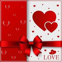 Valentines day greeting card with cut out heart, ribbon on ornate two colors background. vector