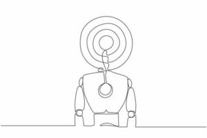 Single one line drawing robot with target instead of head. Future technology development. Artificial intelligence and machine learning process. Continuous line draw design graphic vector illustration