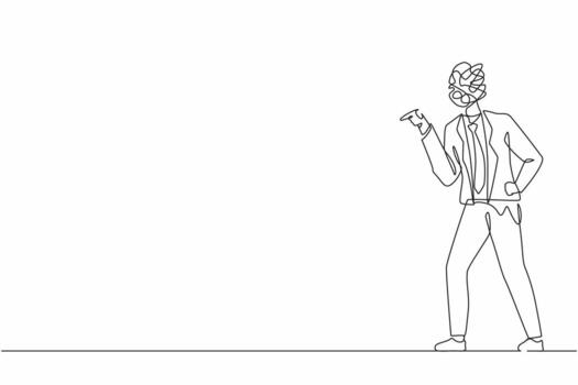 empresario de dibujo continuo de una línea con garabatos redondos en lugar de cabeza. hombre enojado discutiendo, en conflicto. pelea, lucha contra una persona agresiva. culpar, criticar. vector de diseño de dibujo de una sola línea