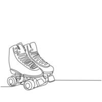 dibujo de una sola línea continua par de patines cuádruples retro vintage, símbolo del logotipo del icono. par de patines estilo boceto con cordones blancos. ilustración de vector de diseño gráfico de dibujo de una línea