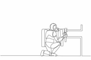 fontanero robot de dibujo de una línea continua reparación e instalación del radiador del calentador de baterías. organismo cibernético robot humanoide. futura robótica. ilustración gráfica de vector de diseño de línea única