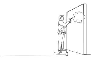 Continuous one line drawing businessman is painting profit graph on the wall. Business and success metaphor concept. Allegory of the career growth. Single line draw design vector graphic illustration