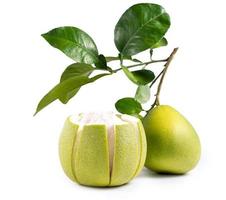 Fresh pomelo, pummelo, grapefruit, shaddock isolated on white background, close up, cut out, clipping path. Fruit for Mid-autumn festival. photo