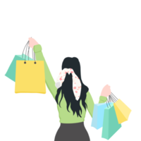 donna che fa shopping, acquirente femminile con borse della spesa