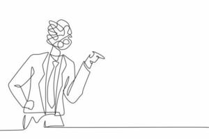 Single continuous line drawing businessman with round scribbles instead of head. Angry worker arguing, conflicting. Quarrel fight aggressive person. Male shouting. One line draw graphic design vector