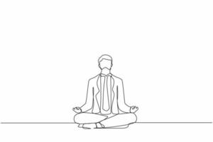 hombre de negocios de dibujo de una sola línea continua haciendo yoga. oficinista sentado en pose de yoga, meditación, relajación, calma y manejo del estrés. Ilustración de vector de diseño gráfico de dibujo de una línea dinámica