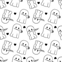 Seamless pattern with little ghosts. Wrapping paper pattern for Halloween decorations. Hand drawn line vector. Website banner. vector