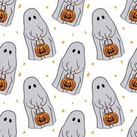 Seamless pattern with ghosts and pumpkins. Pattern for Halloween decorations. Hand drawn vector. vector