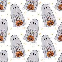 Seamless pattern with ghosts and pumpkins. Pattern for Halloween decorations. Hand drawn vector. vector