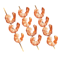 Set of various food junkfood and skewed seafood illustration paint PNG file