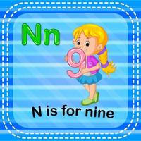 Flashcard letter N is for nine vector