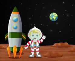 Astronaut standing on planet illustration vector