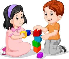 niños jugando con cubo vector