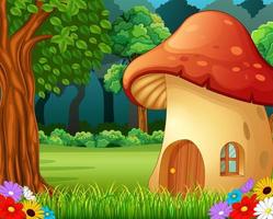 red mushroom house on forest vector