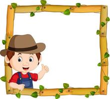 Farmer on the wood frame with roots and leaf vector