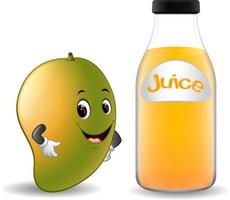 Bottle of mango juice with cute mango cartoon vector