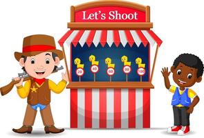 Cartoon boy using cowboy costume at the game booth circus vector