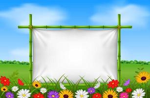 empty frame made of bamboo in garden with flower vector