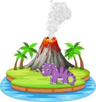 Dinosaur and volcano eruption illustration vector