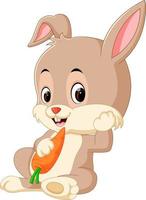Cartoon happy rabbit holding carrot vector