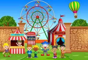 Childrens having fun in amusement park vector