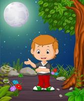 a boy under the bright full moon vector
