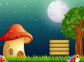 mushroom house and the bright moon on forest vector