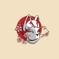 máscara kitsune japonesa con flor de sakura, ilustración vectorial eps.10 vector