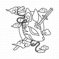 Japanese kitsune mask coloring page, Vector illustration eps.10