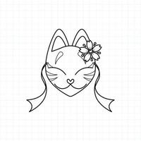 Japanese kitsune mask coloring page, Vector illustration eps.10