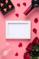 Valentine's Day memory with picture frame concept on pink background photo