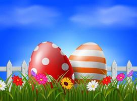 Easter eggs in garden illustration vector
