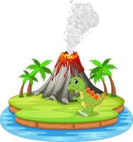 Dinosaur and volcano eruption illustration vector
