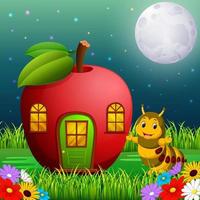 many caterpillar and a apple house in forest vector