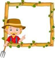 Farmer on the wood frame with roots and leaf vector