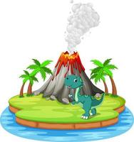 Dinosaur and volcano eruption illustration vector