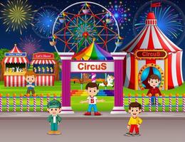 Many Childrens having fun in amusement park at night