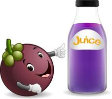Bottle of mangosteen juice with cute mangosteen cartoon vector