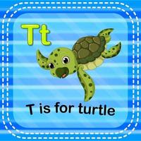 Flashcard letter T is for turtle vector