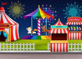 Amusement park scene with circus tent and firework vector