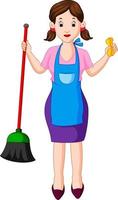 young housewife with broom vector