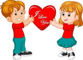 Cartoon couple in love holding heart vector