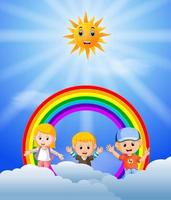 Happy children playing on the skies vector