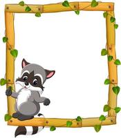 Raccoon on the wood frame with roots and leaf vector