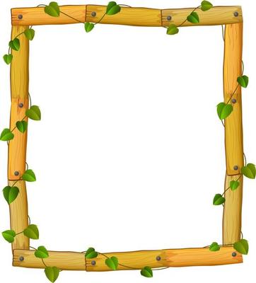 wooden frame with roots and leaf