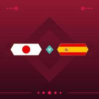 partido de fútbol mundial de japón, españa 2022 versus sobre fondo rojo. ilustración vectorial vector