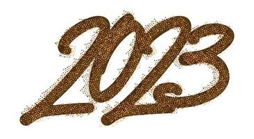 2023 Happy New Year. Golden text with gold glitter texture. Handwritten calligraphic print. Vector. vector